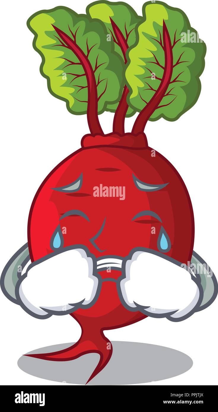 Crying beetroot with leaves isolated on mascot Stock Vector