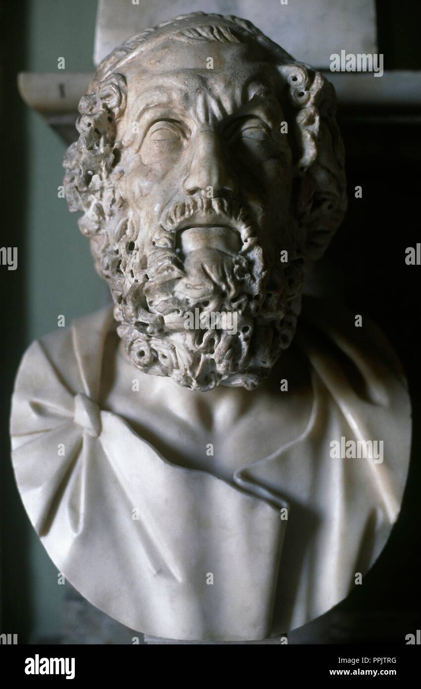 Homer (8th century BC). Greek poet. Roman bust, copy of a Hellenistic