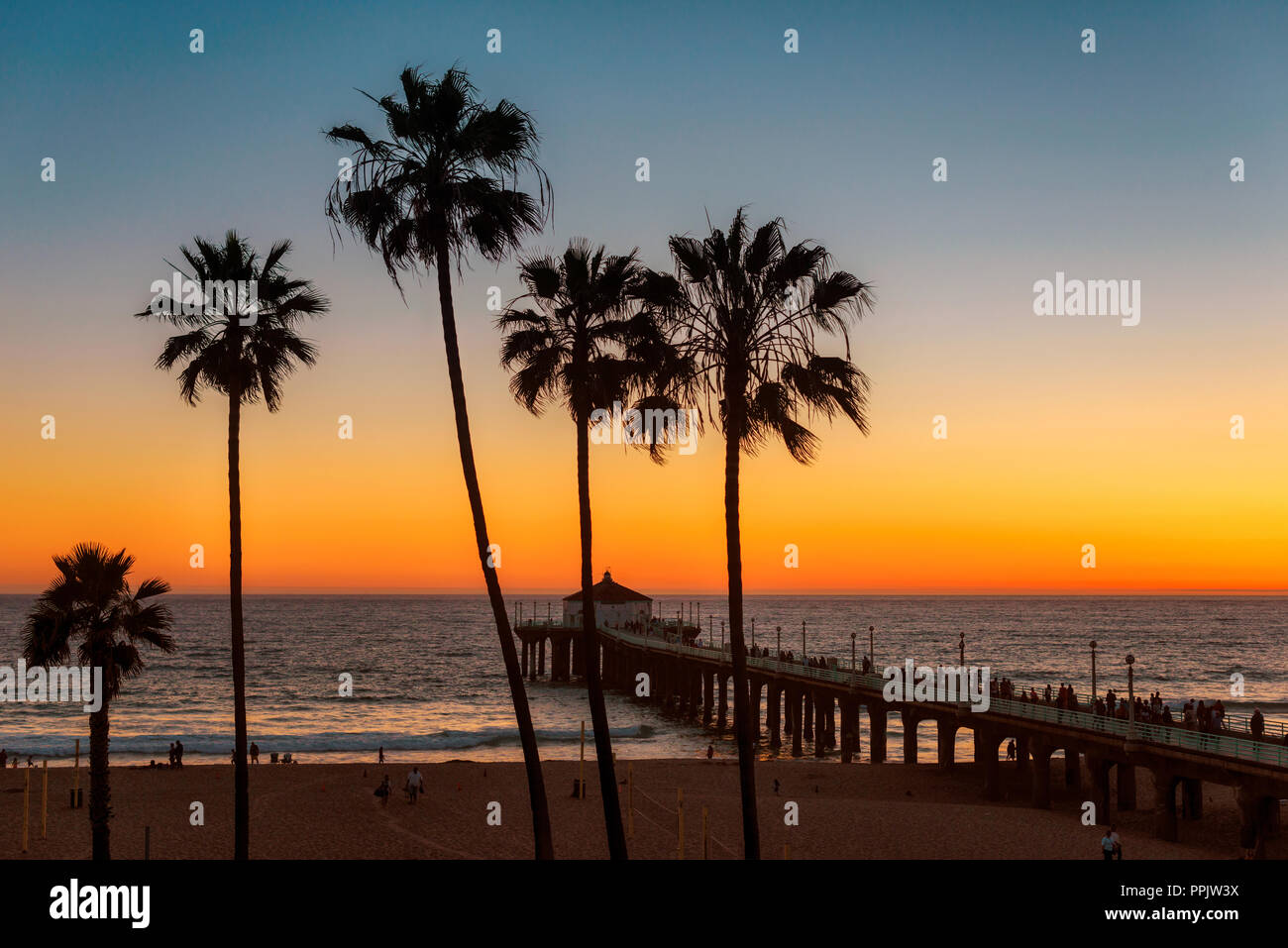 Manhattan Beach at sunset in Los Angeles, California Stock Photo