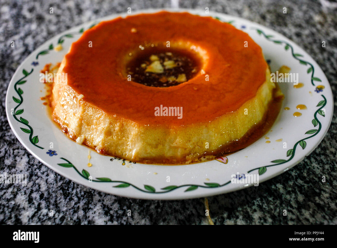 Condensed milk pudding with eggs Stock Photo Alamy