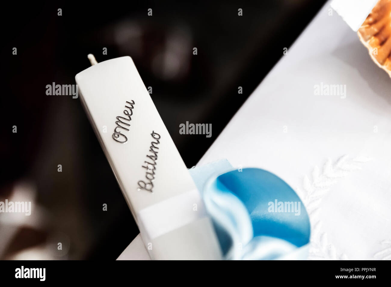 Candle usually used in baptisms Stock Photo Alamy