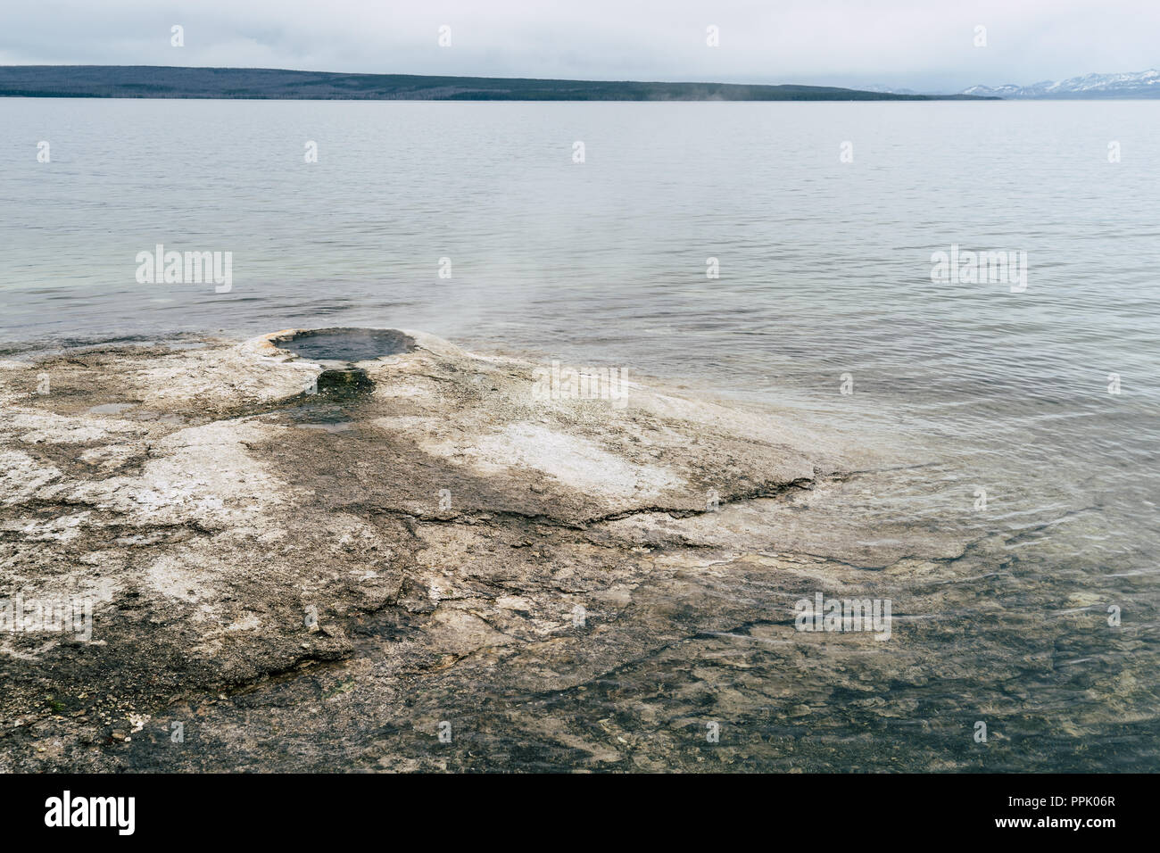 Big Cone Geyer, also known as Fishing Hole in Yellowstone Lake is