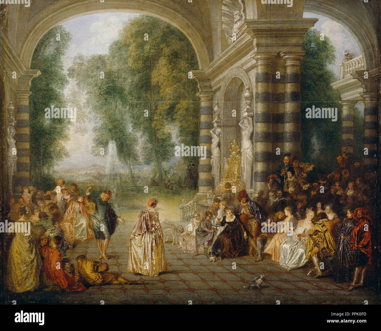 Les Plaisirs du Bal. Date/Period: Ca. 1715-17. Painting. Oil on canvas Oil. Height: 525 mm (20.66 in); Width: 652 mm (25.66 in). Author: WATTEAU, ANTOINE. ANTOINE WATTEAU. Stock Photo