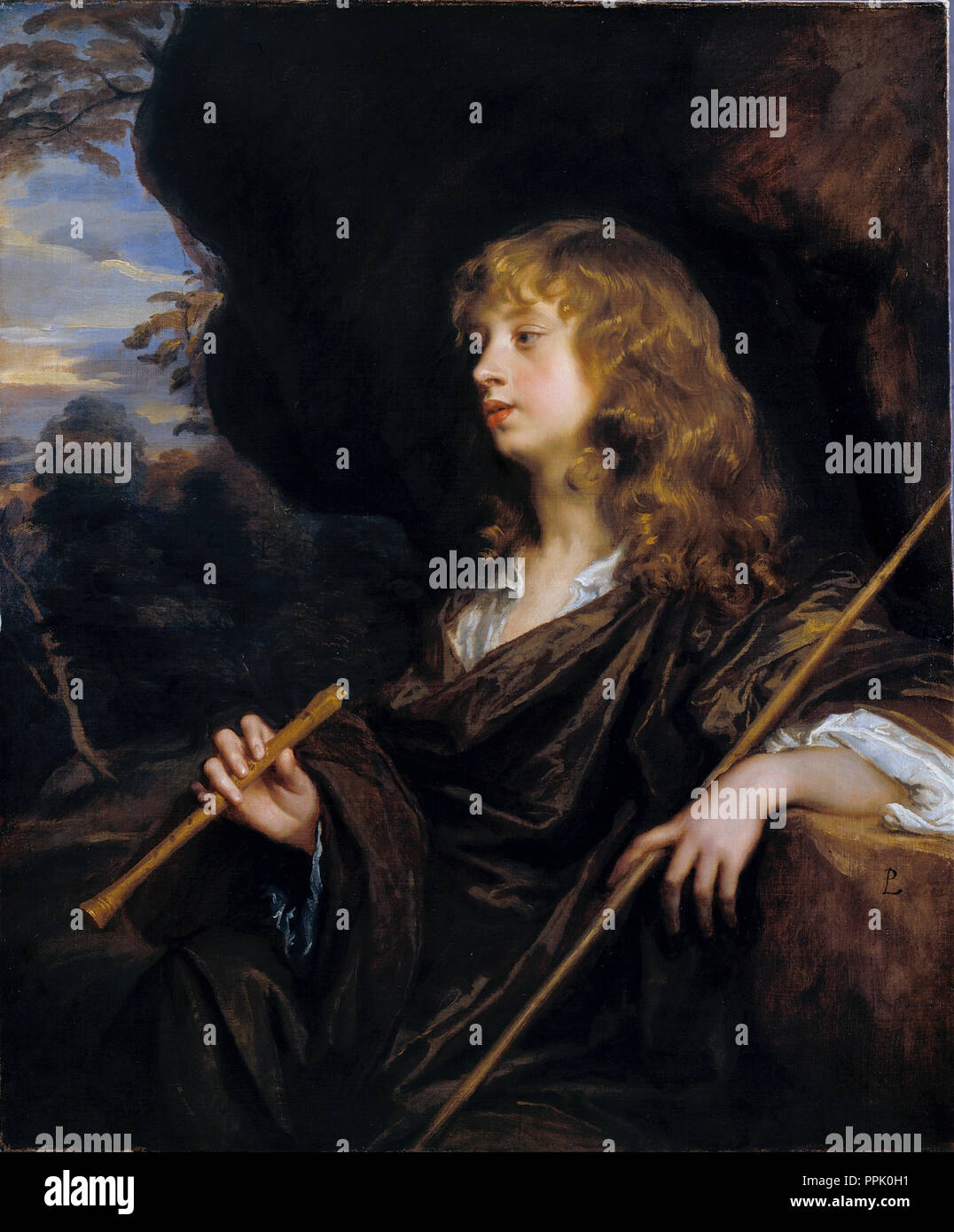 A Boy as a Shepherd. Date/Period: Ca. 1658-60. Painting. Oil on canvas Oil. Height: 914 mm (35.98 in); Width: 756 mm (29.76 in). Author: LELY, PETER. Peter Lely. Stock Photo