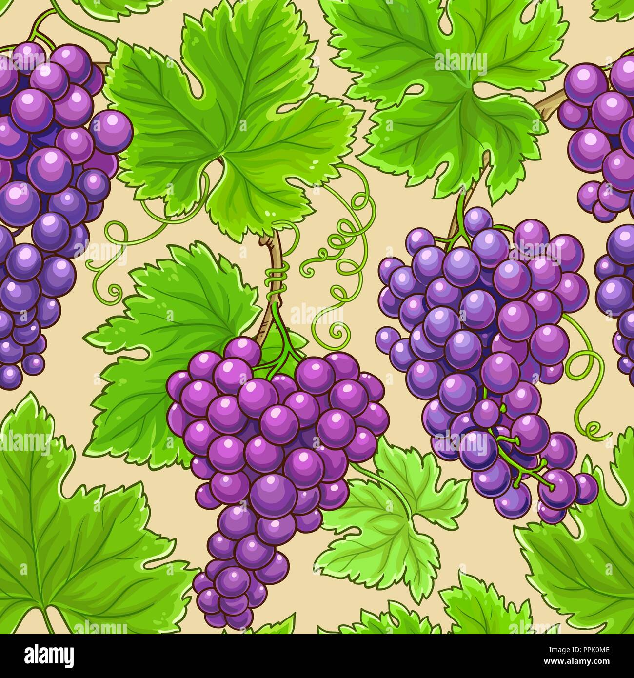 grapes vector pattern on color background Stock Vector