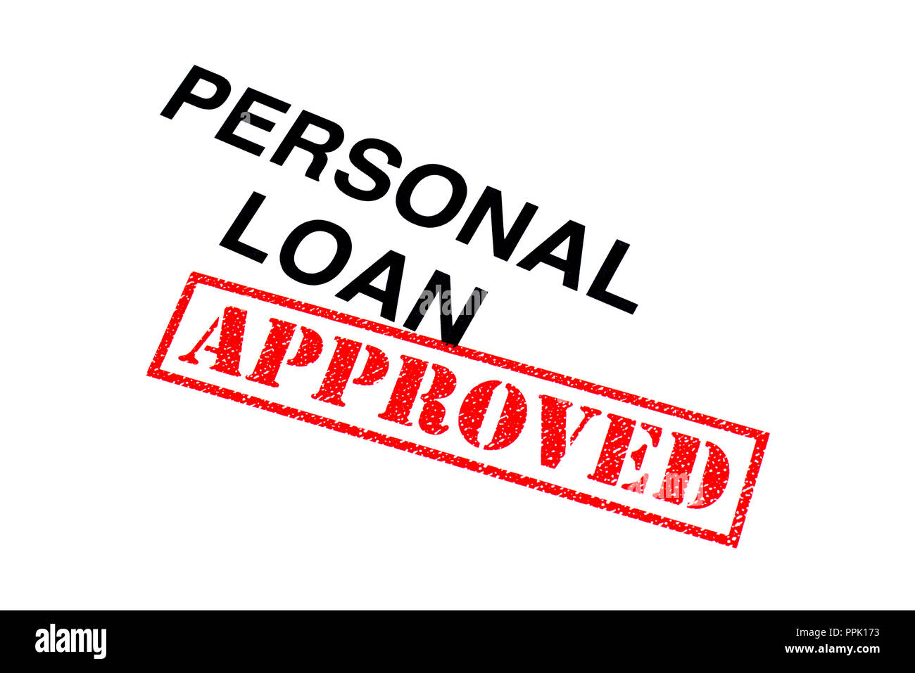 Personal Loan heading stamped with a red APPROVED rubber stamp. Stock Photo