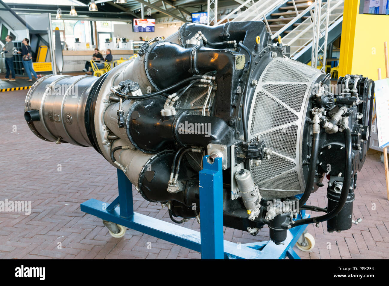 An early jet engine with a centrifugal compressor, a Rolls-Royce Nene on  display at the Aviodrome Avia Stock Photo - Alamy