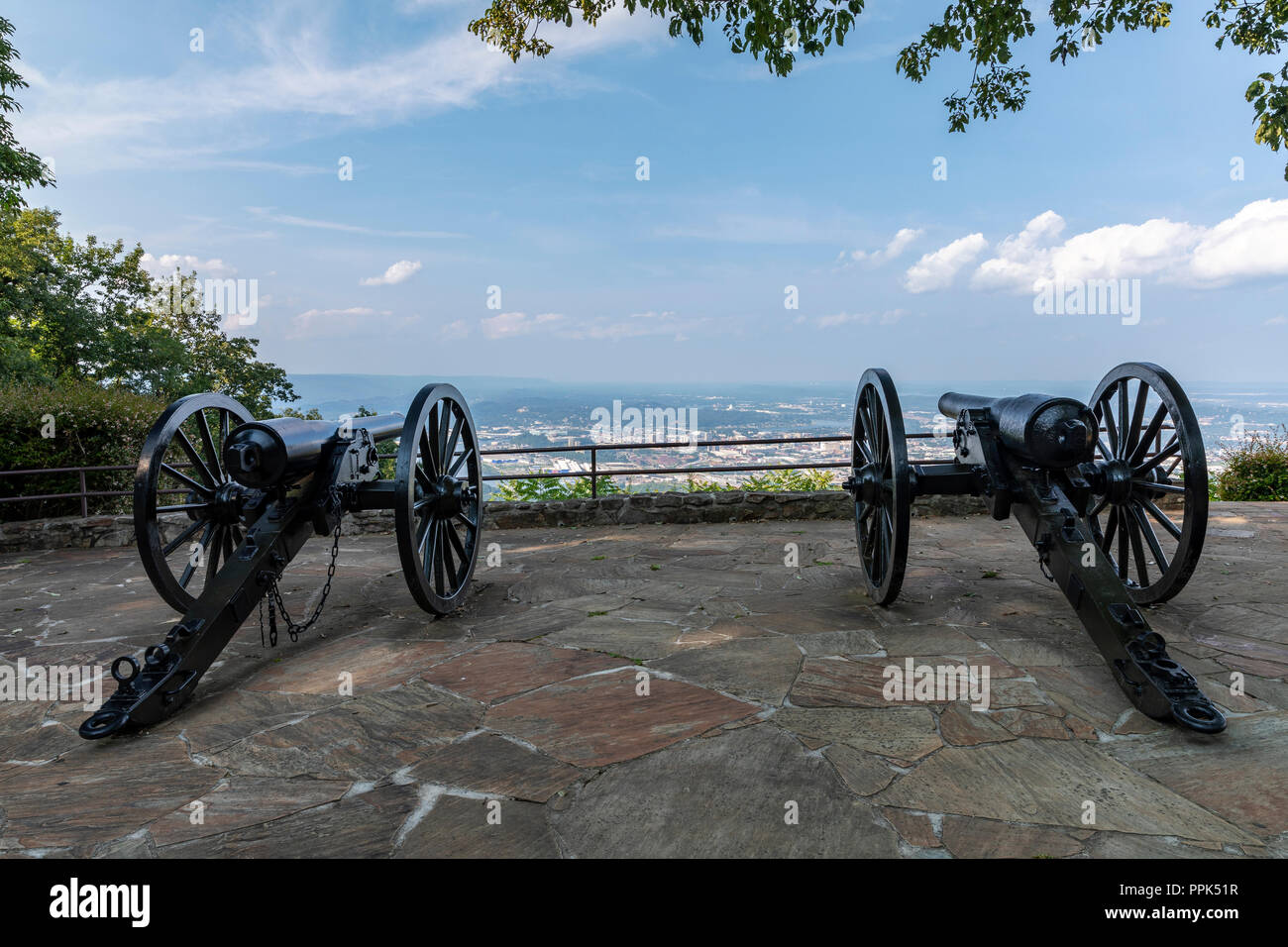 Civil War Cannons At Scenic Overlook Stock Photo