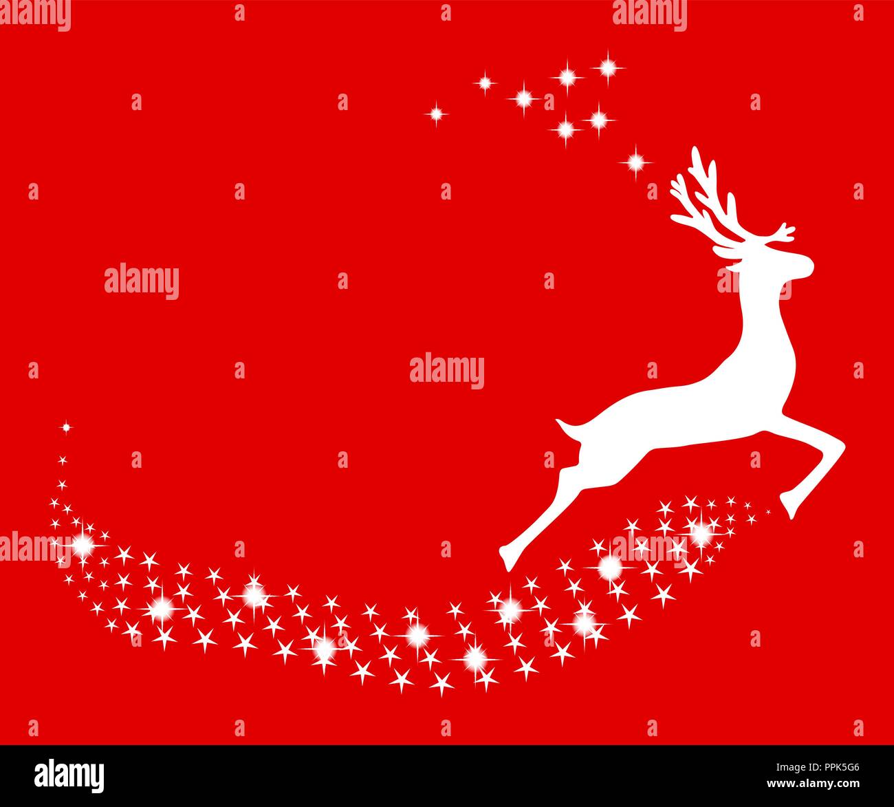 Reindeer Christmas with stars on a red background Stock Vector