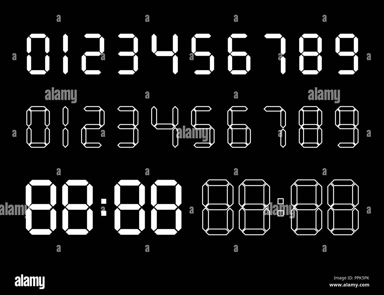 Set of digital numbers on dark background Stock Vector