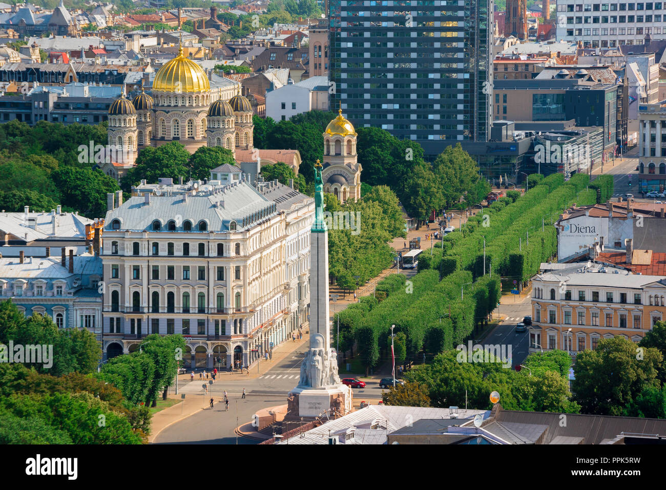 Scenic Riga Riga city, scenic aerial view of the center of Riga showing the Freedom ...
