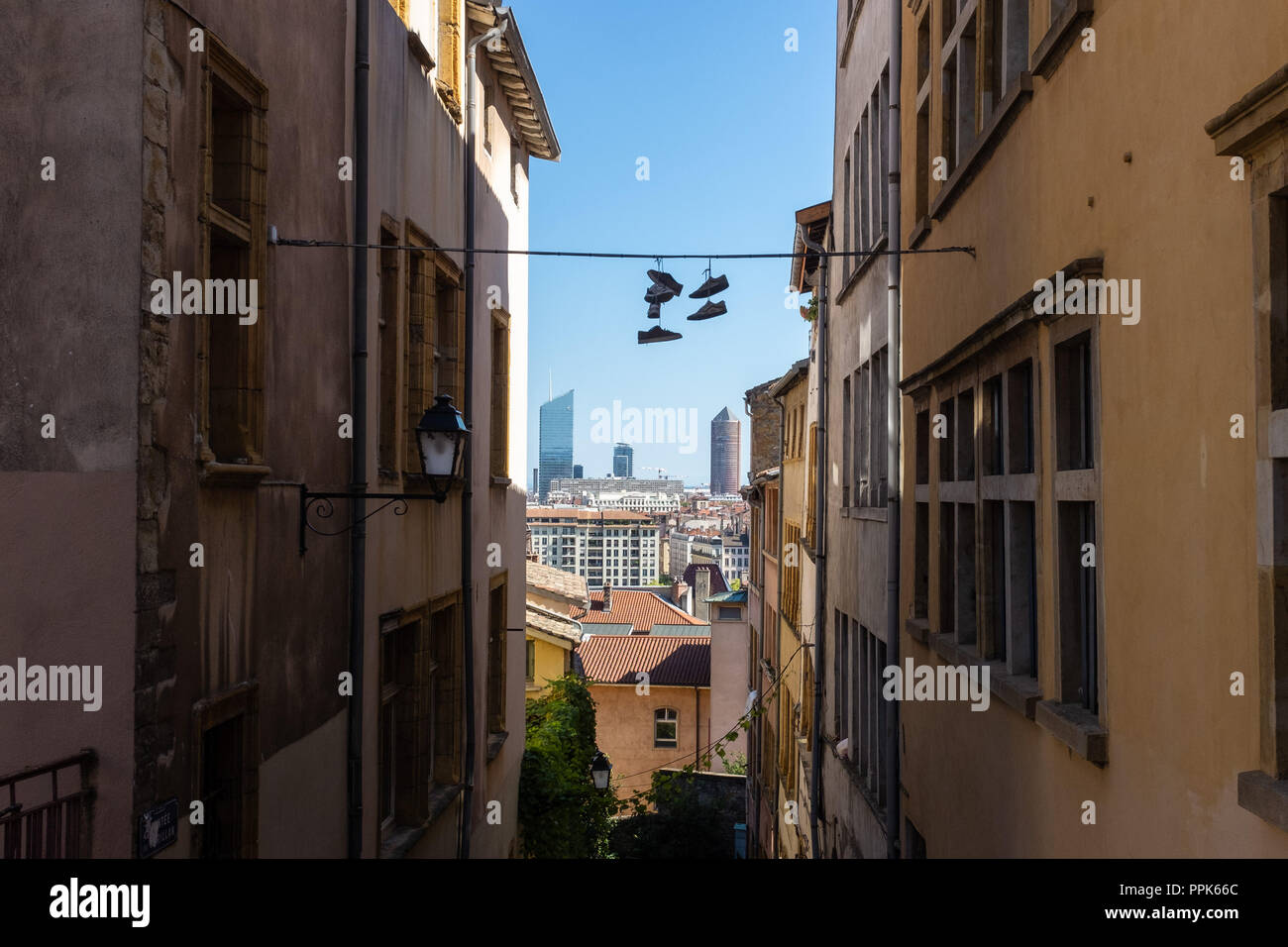 View of the Incity towers and the Part-Dieu from the Garillan ascent Stock Photo