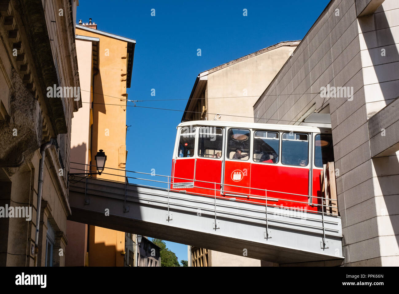 Funicular of Lyon. The 'String' is the Lyonnais nickname given to funiculars in Lyon. Stock Photo