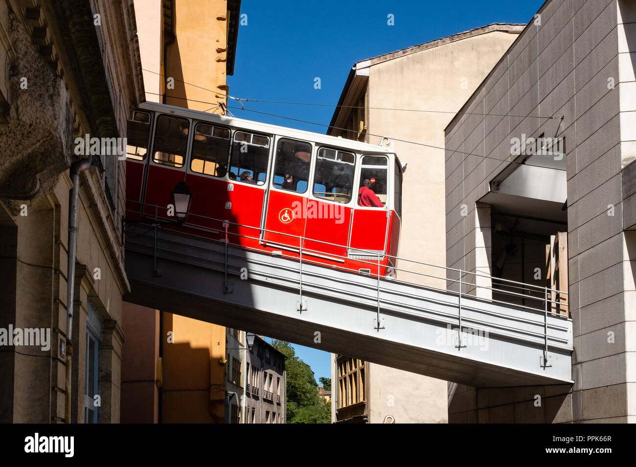 Funicular of Lyon. The 'String' is the Lyonnais nickname given to funiculars in Lyon. Stock Photo