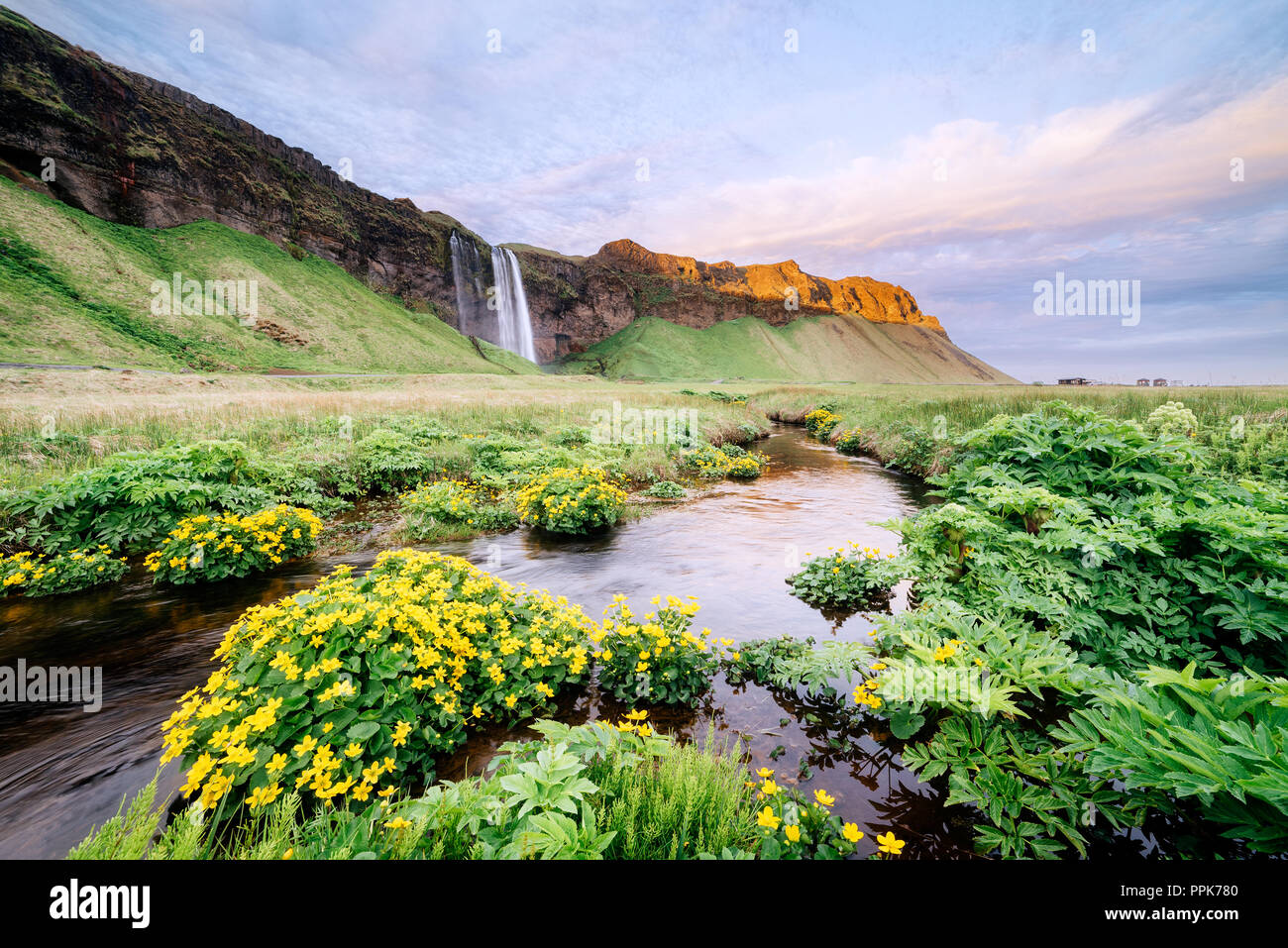 Stunning seljalandsfoss waterfall sunset one hi-res stock photography ...