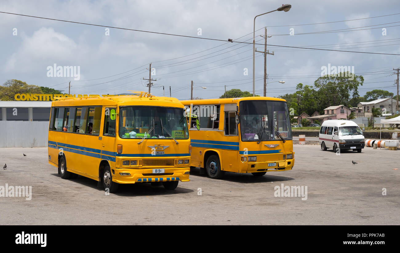 Buses and taxi, Constitution River Terminal, Bridgetown, Barbados Stock
