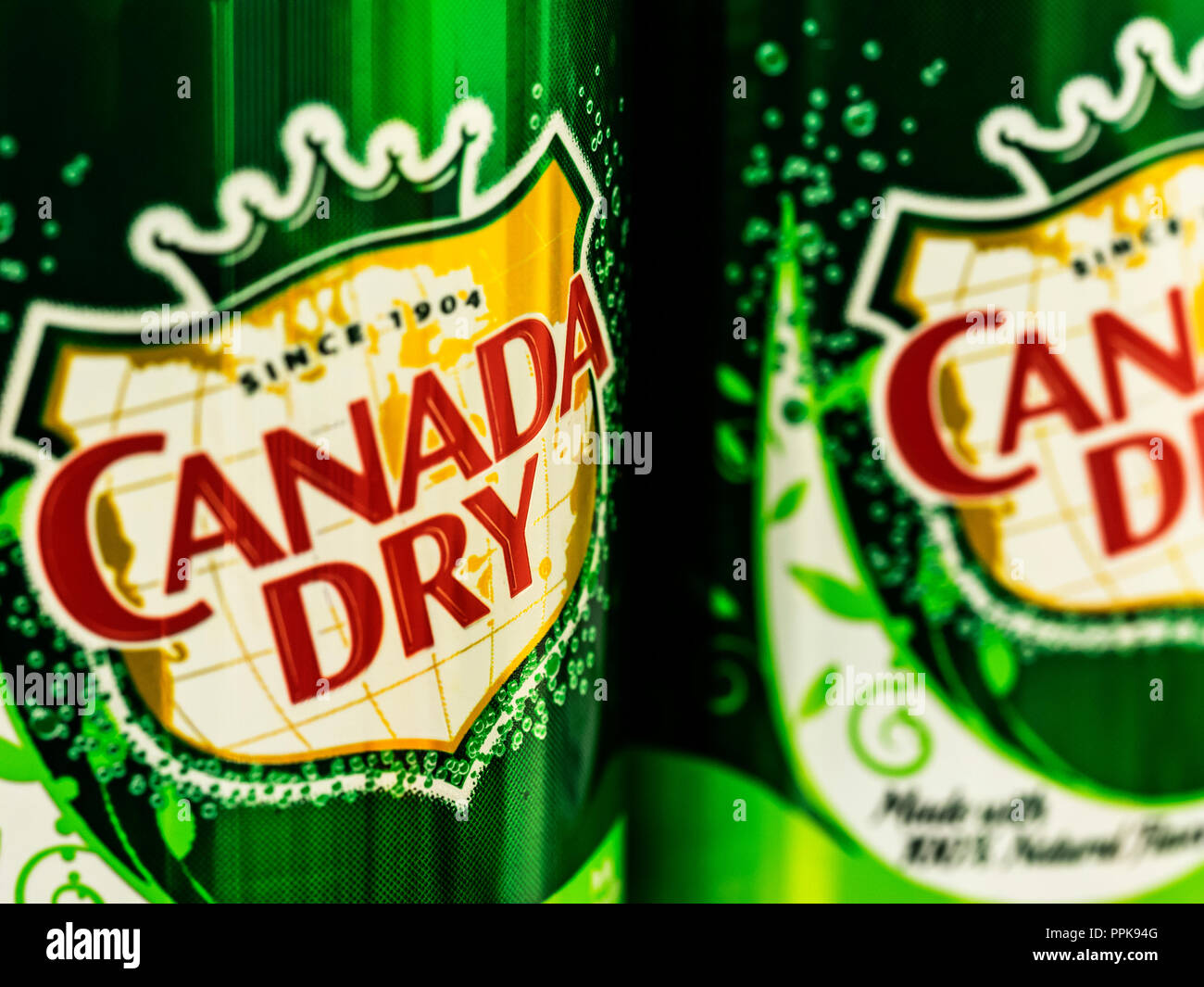 Cans of Canada Dry Ginger Ale. John J. McLaughlin formulated his Ginger