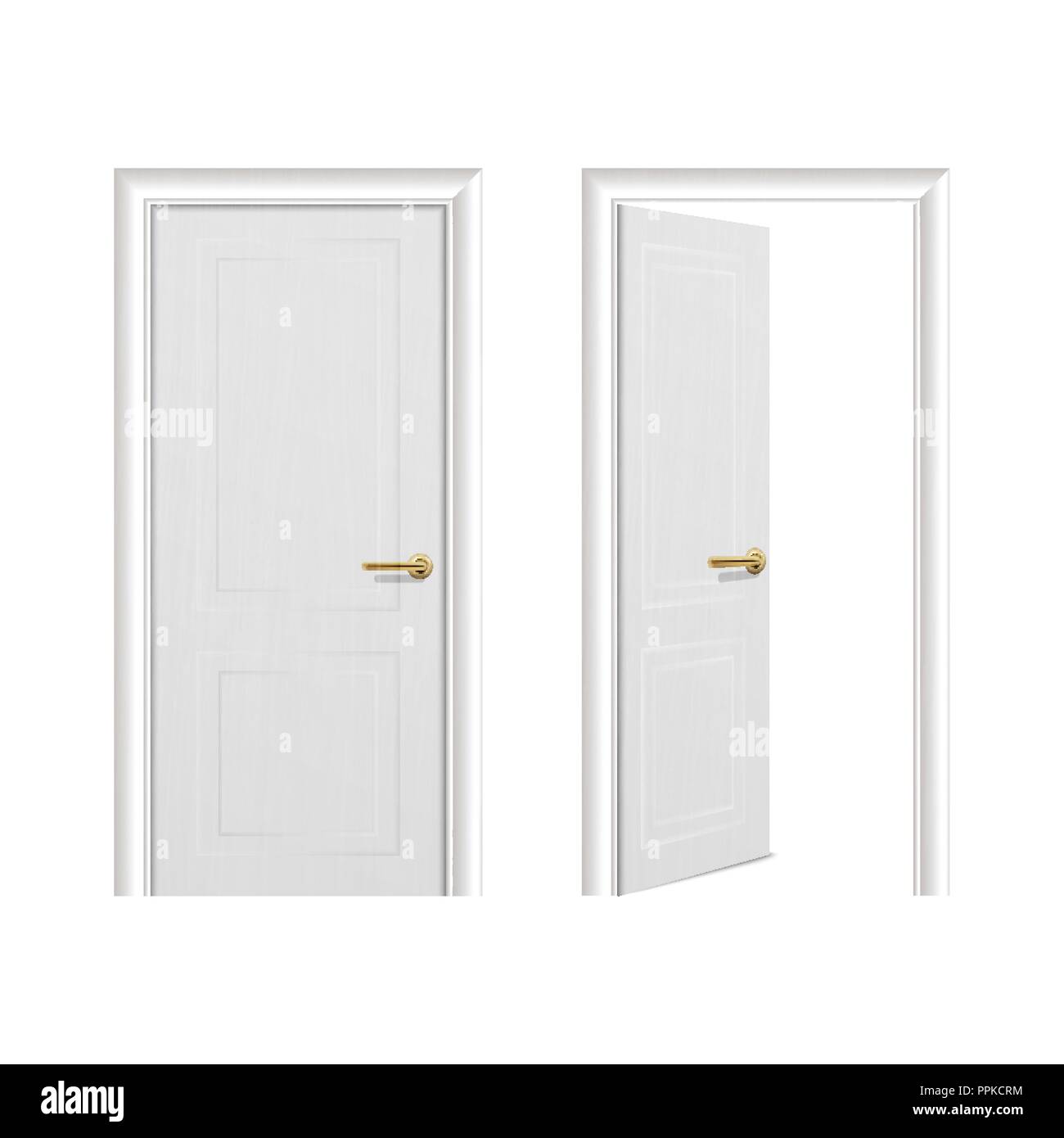 Vector realistic different opened and closed white wooden door icon set ...