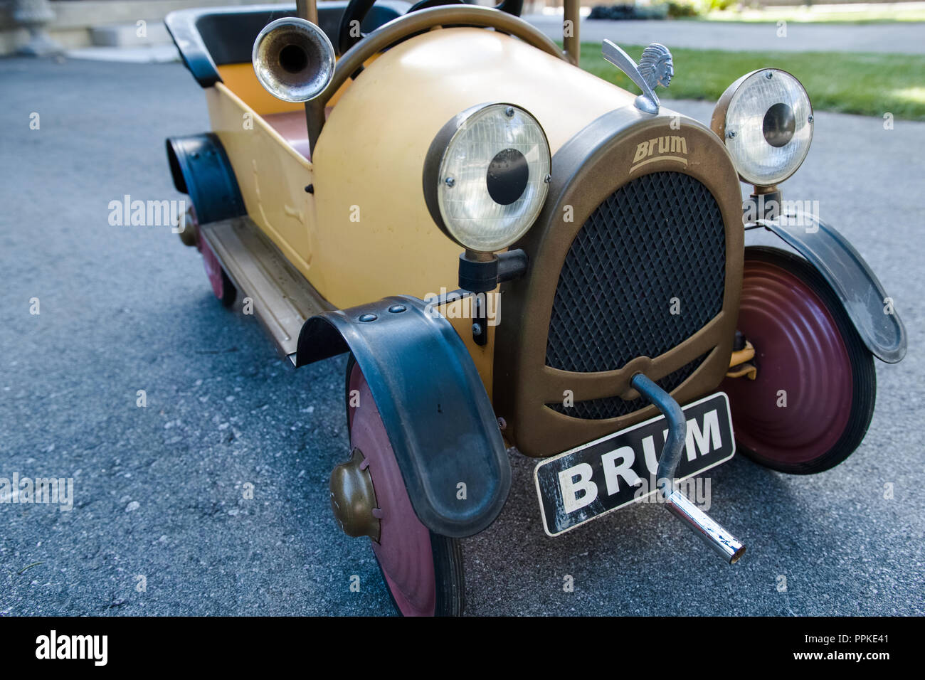 Replica (pedal car) of the famous BRUM, main character of the very  successful TV series for kids. Front viewed Stock Photo - Alamy