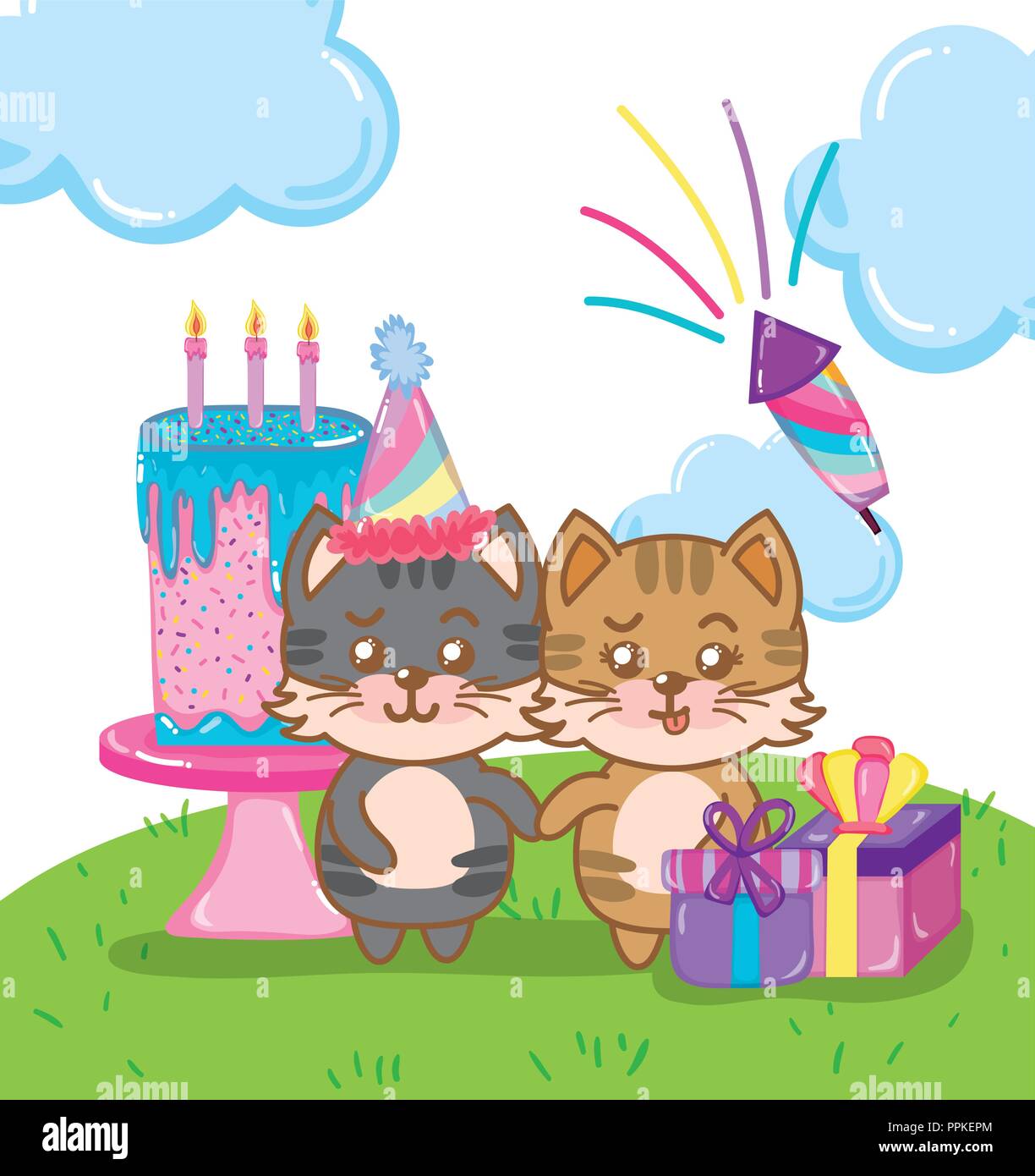 Happy Birthday Cats Stock Vector Art Illustration Vector Image
