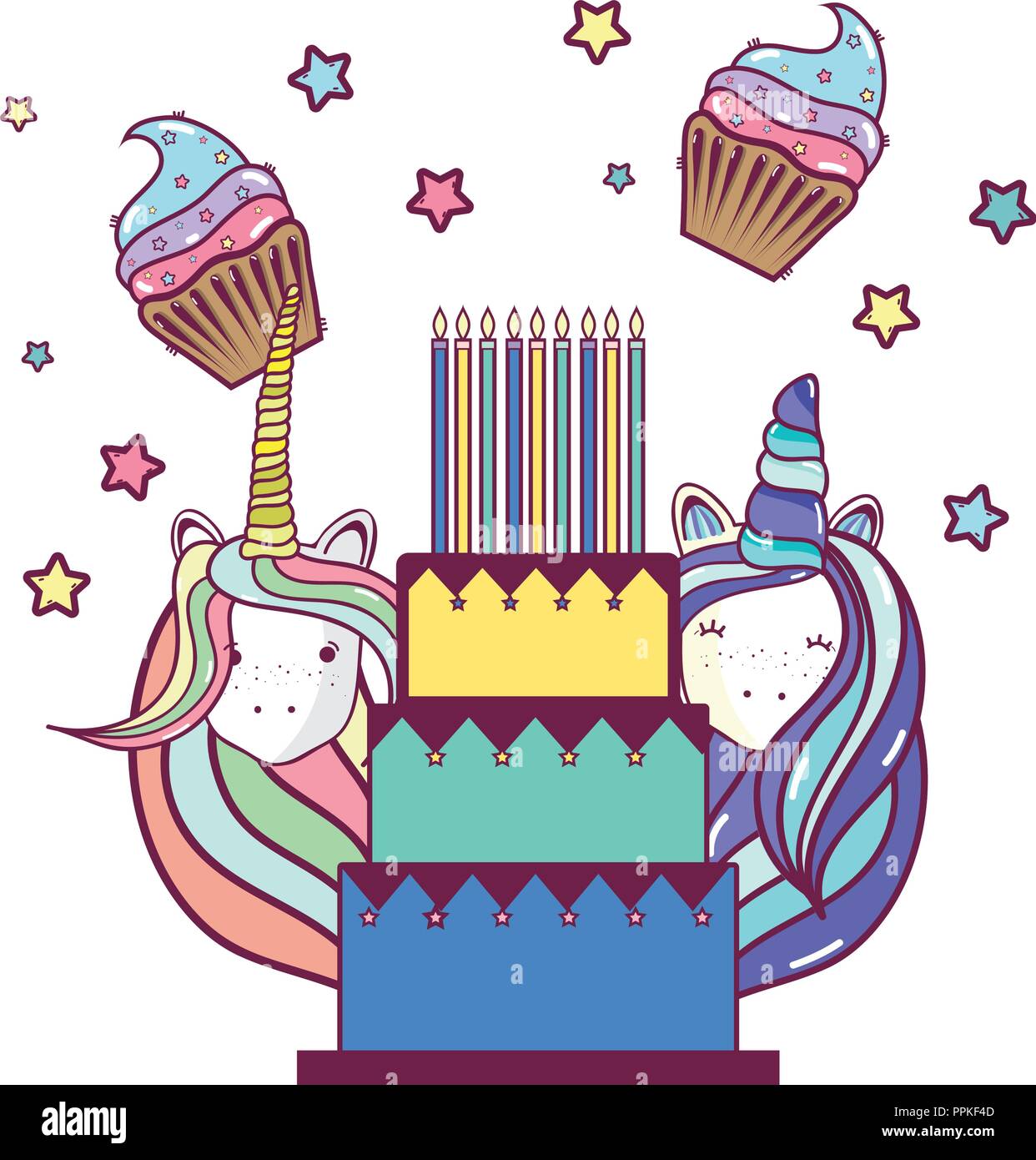 Happy birthday unicorn cartoons Stock Vector Image & Art - Alamy