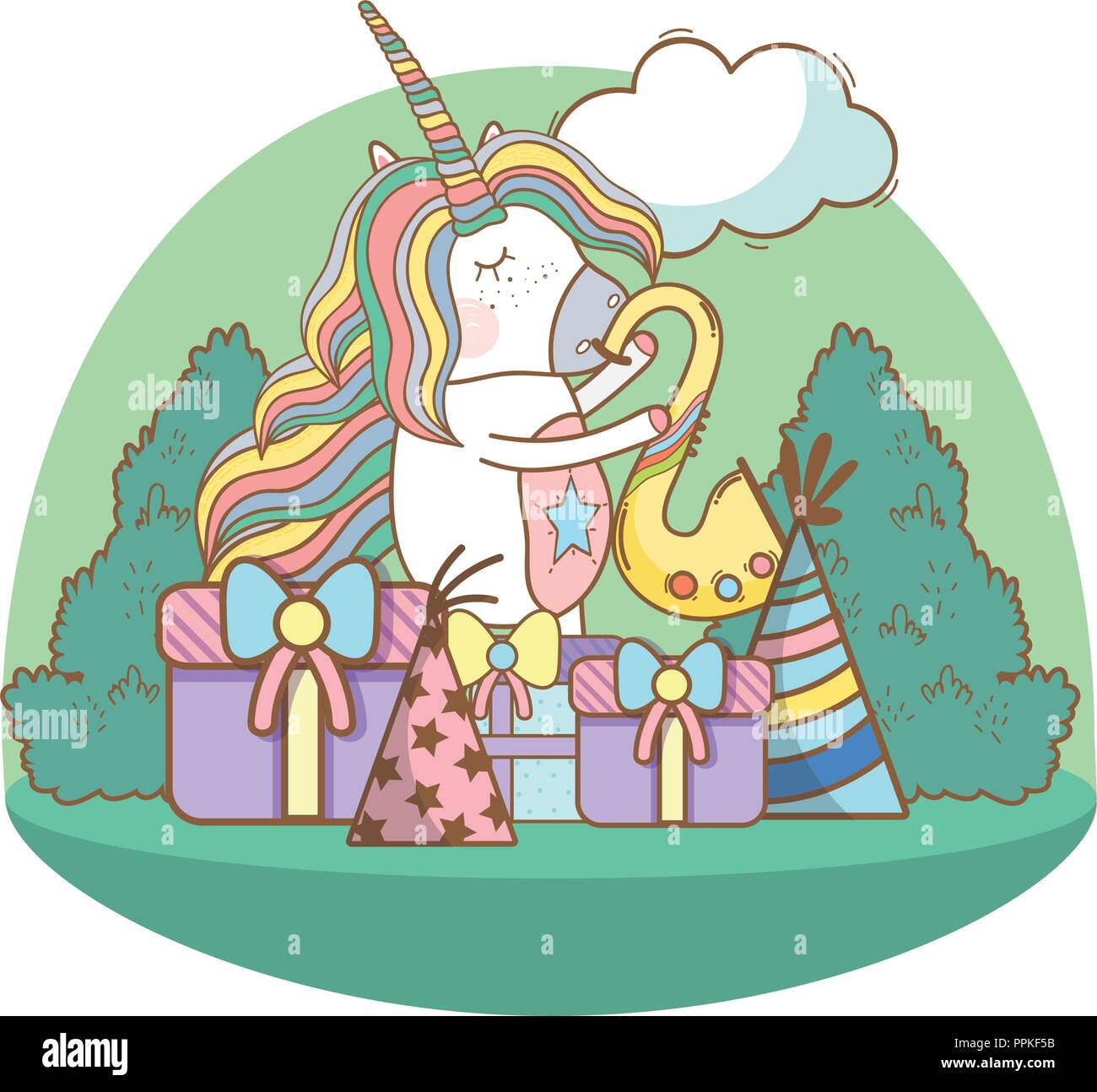 Happy birthday unicorn cartoons Stock Vector Image & Art - Alamy