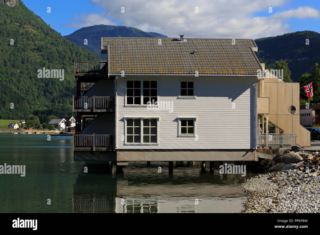 Holiday home, Skjolden Village, Sognefjord, Sogn og Fjordane County, Norway Stock Photo