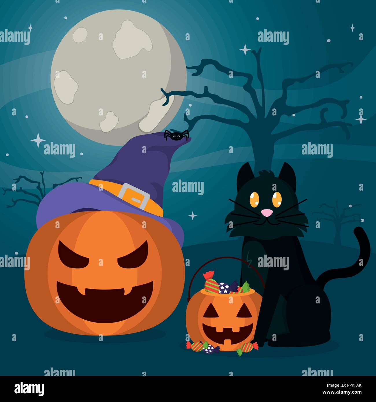 Halloween night cartoon Stock Vector Image & Art - Alamy