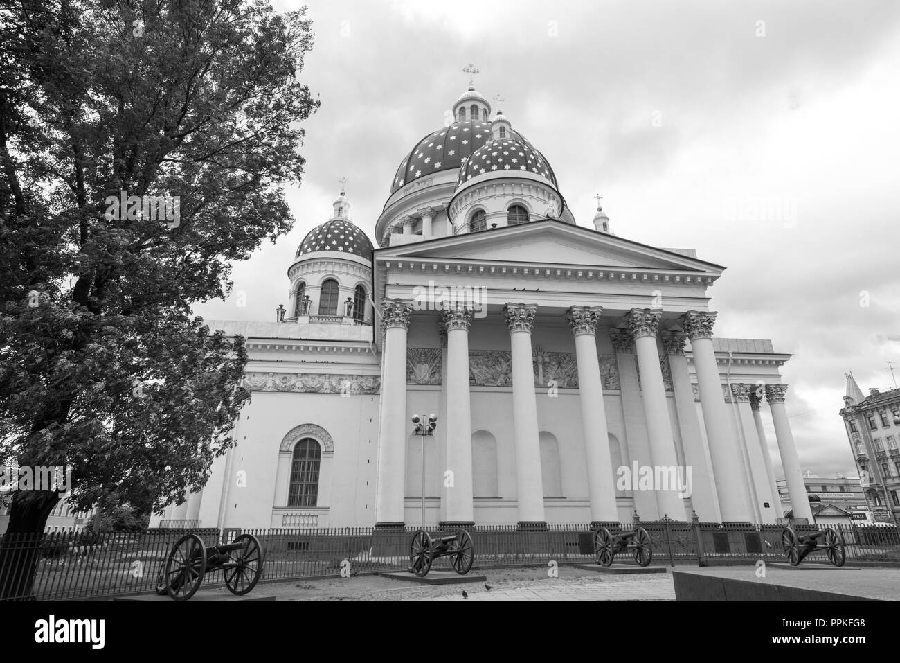 ST PETERSBURG, RUSSIA - 04 JUNE, 2018: Black and white picture of huge Trinity Cathedral the located in St Petersburg, Russia Stock Photo