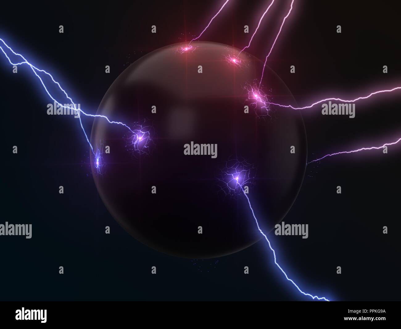 powerful lightning strikes on sphere and makes cracks on surface of ...