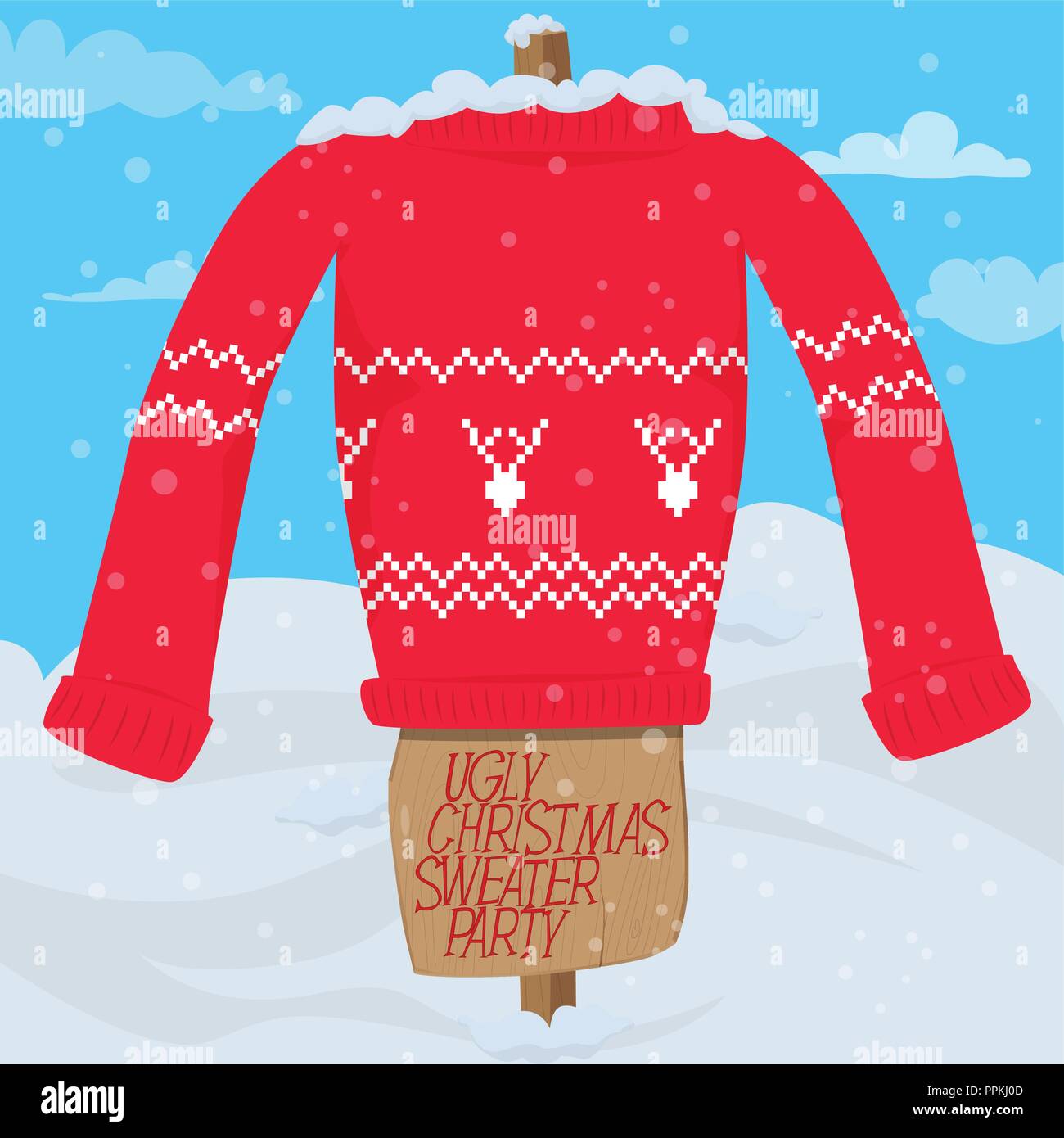 Ugly Christmas Sweater Party Invitation Card Template. Vector ...