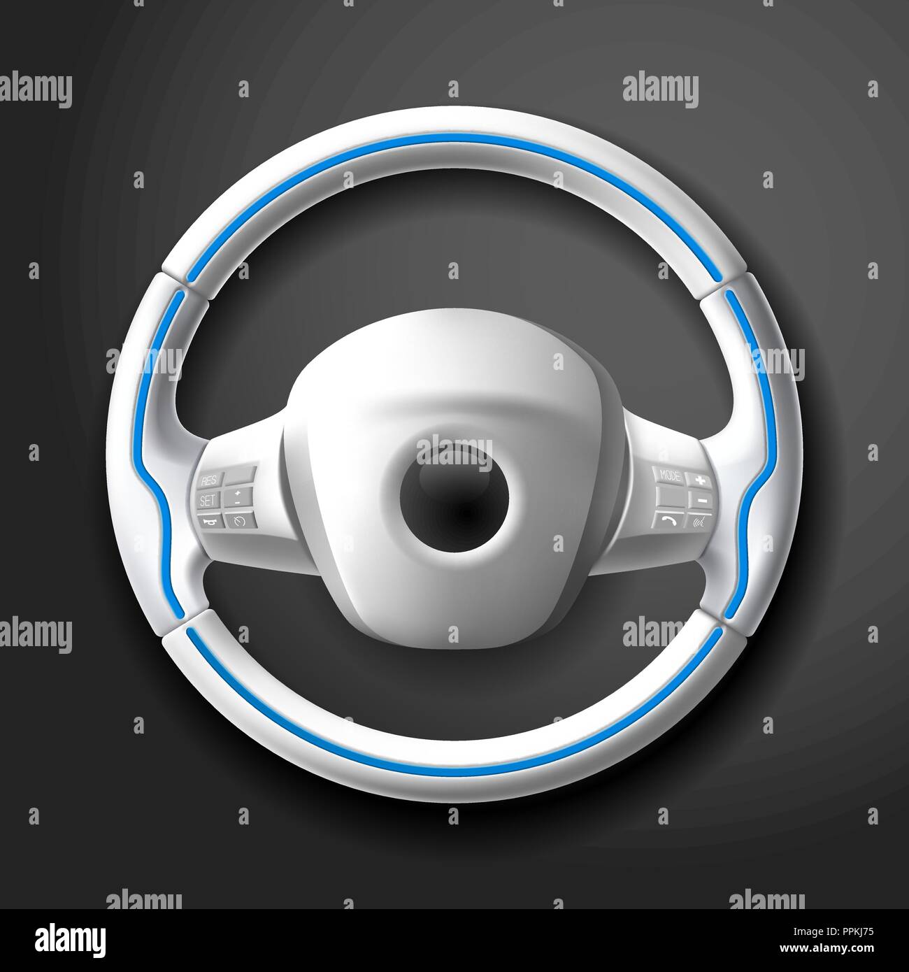 Expensive white car rudder with buttons and leather braiding Stock Vector