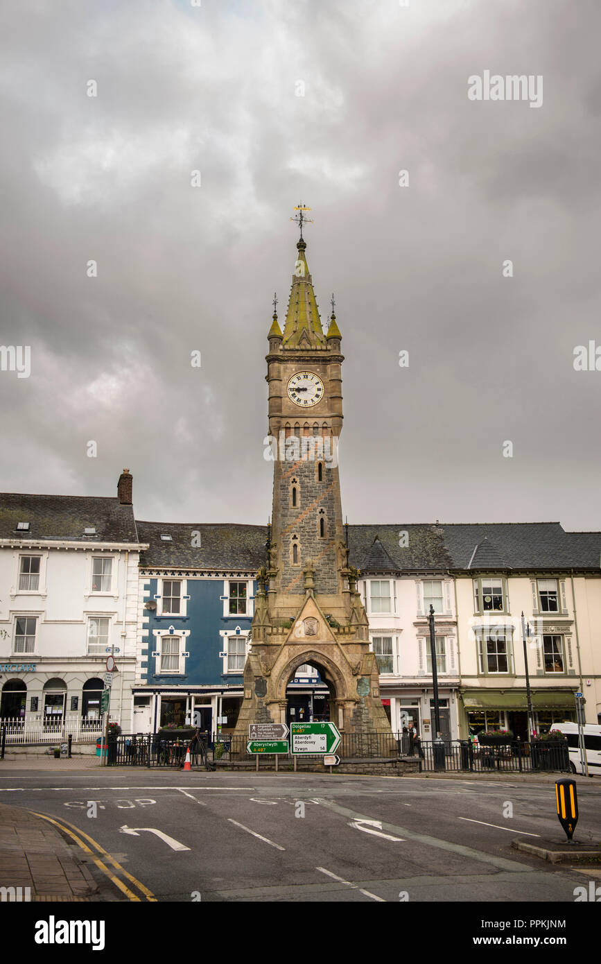 The clock tower in Machynlleth town centre, Powys, Wales, UK Stock Photo