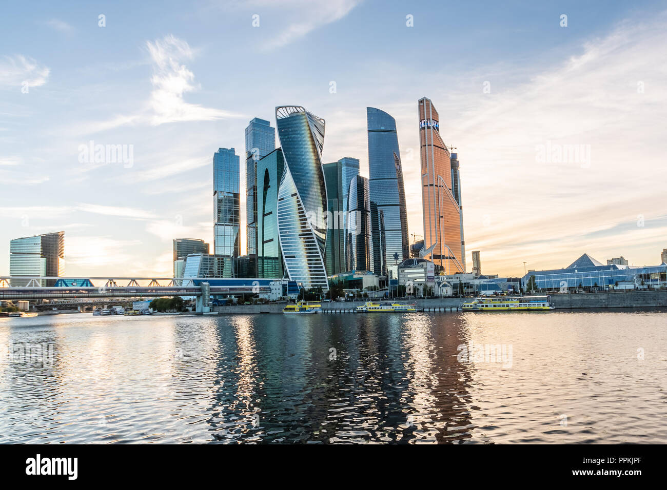 Russia; Moscow- September 13, 2018: Skyscrapers of Moscow city - Moscow International Business Center in downtown of Moscow and Bagration bridge. Stock Photo