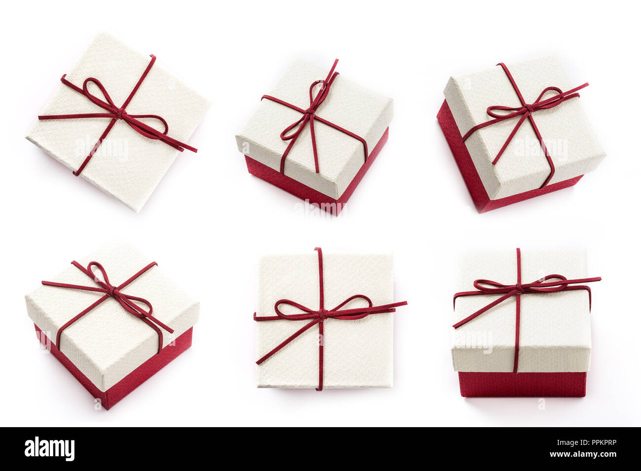 gift boxes collage seen from different angles isolated on white background Stock Photo