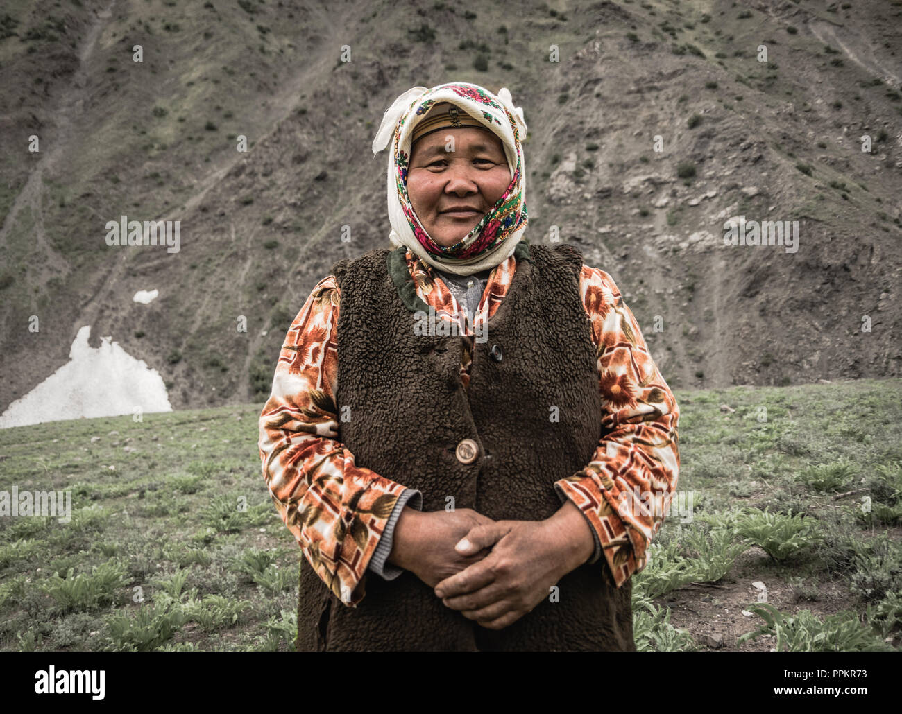 Kyrgyz woman from Alay mountains, Kyrgyzstan. Stock Photo