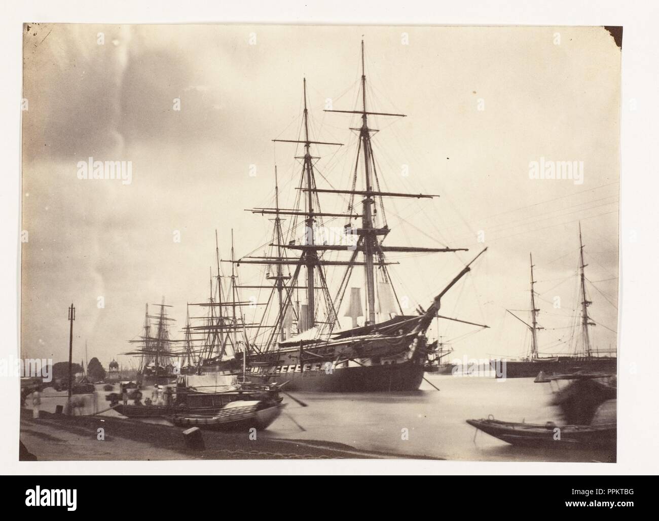 [H.M.S. Shannon off Calcutta]. Artist: Unknown. Dimensions: Image: 16 x 21.8 cm (6 5/16 x 8 9/16 in.)  Mount: 33.1 x 26.2 cm (13 1/16 x 10 5/16 in.)  Print mounted vertically. Date: 1858-61. Museum: Metropolitan Museum of Art, New York, USA. Stock Photo