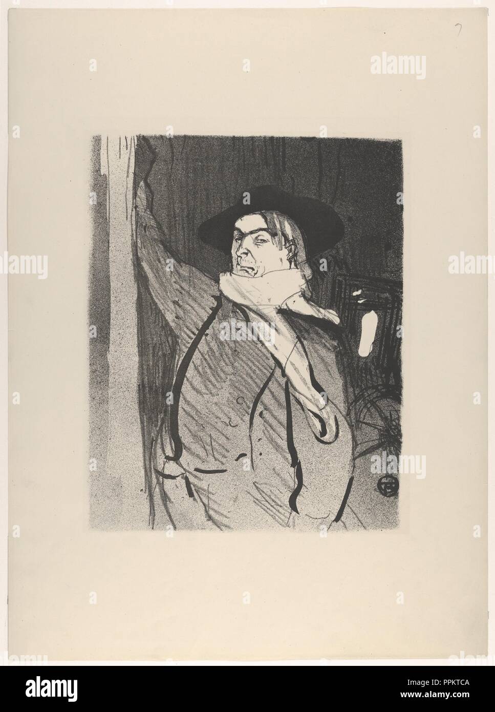 Aristide Bruant (from Le Café Concert). Artist: Henri de Toulouse-Lautrec (French, Albi 1864-1901 Saint-André-du-Bois). Dimensions: Image: 10 9/16 × 8 7/16 in. (26.8 × 21.5 cm)  Sheet: 17 5/16 × 12 5/8 in. (44 × 32 cm). Printer: Edward Ancourt (French, 19th century). Publisher: l'Estampe Originale. Series/Portfolio: Le Café Concert; suite of eleven lithographs. Date: 1893. Museum: Metropolitan Museum of Art, New York, USA. Stock Photo