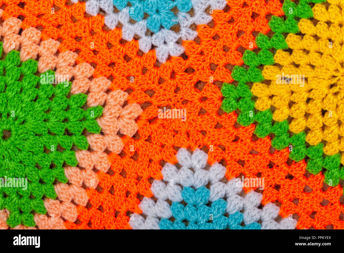 Detail of a wool blanket made with crochet Stock Photo Alamy