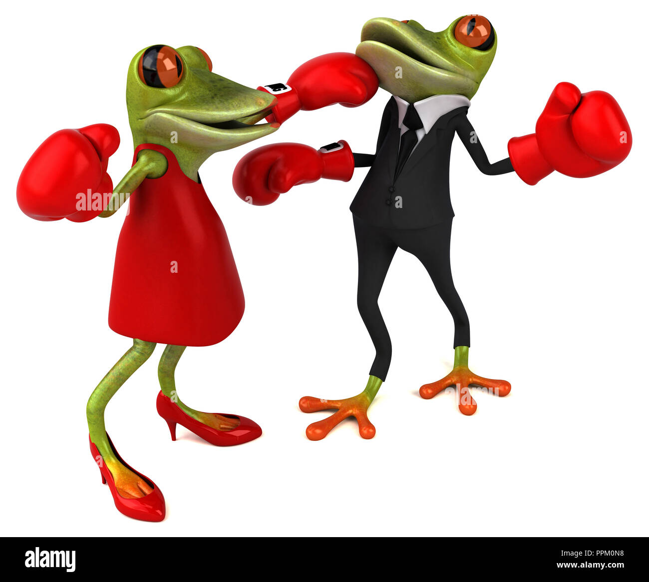 Fun frogs fighting - 3D Illustration Stock Photo - Alamy