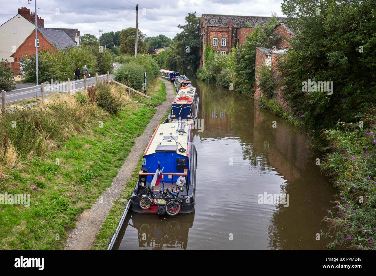 Short term moorings at Rugeley on the Trent and Mersey Canal Stock Photo