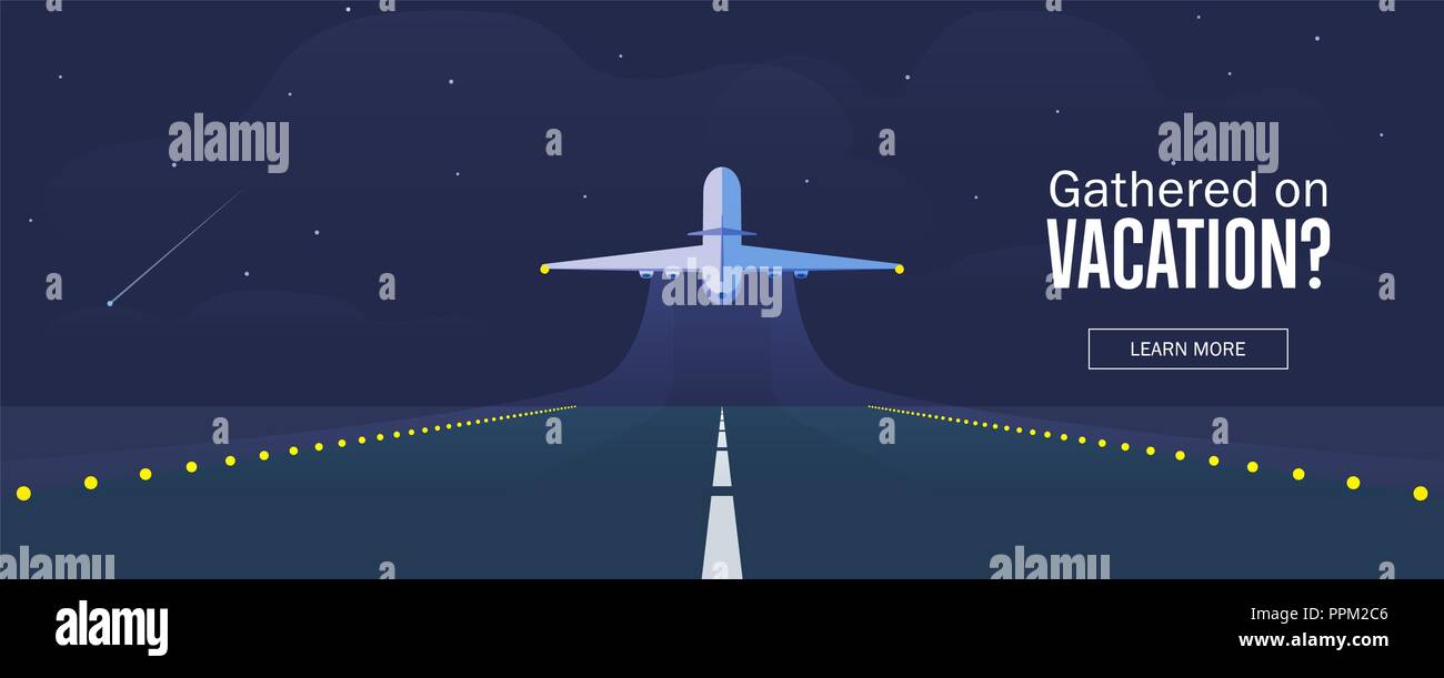 Airplane In The Sky Runway And Take Off Plane Banner Or Flyer