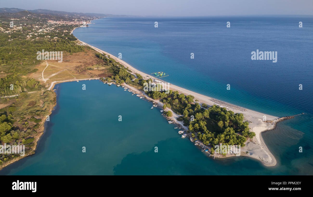 aerial view of Glarokavos beach in Kassandra peninsula. Halkidiki