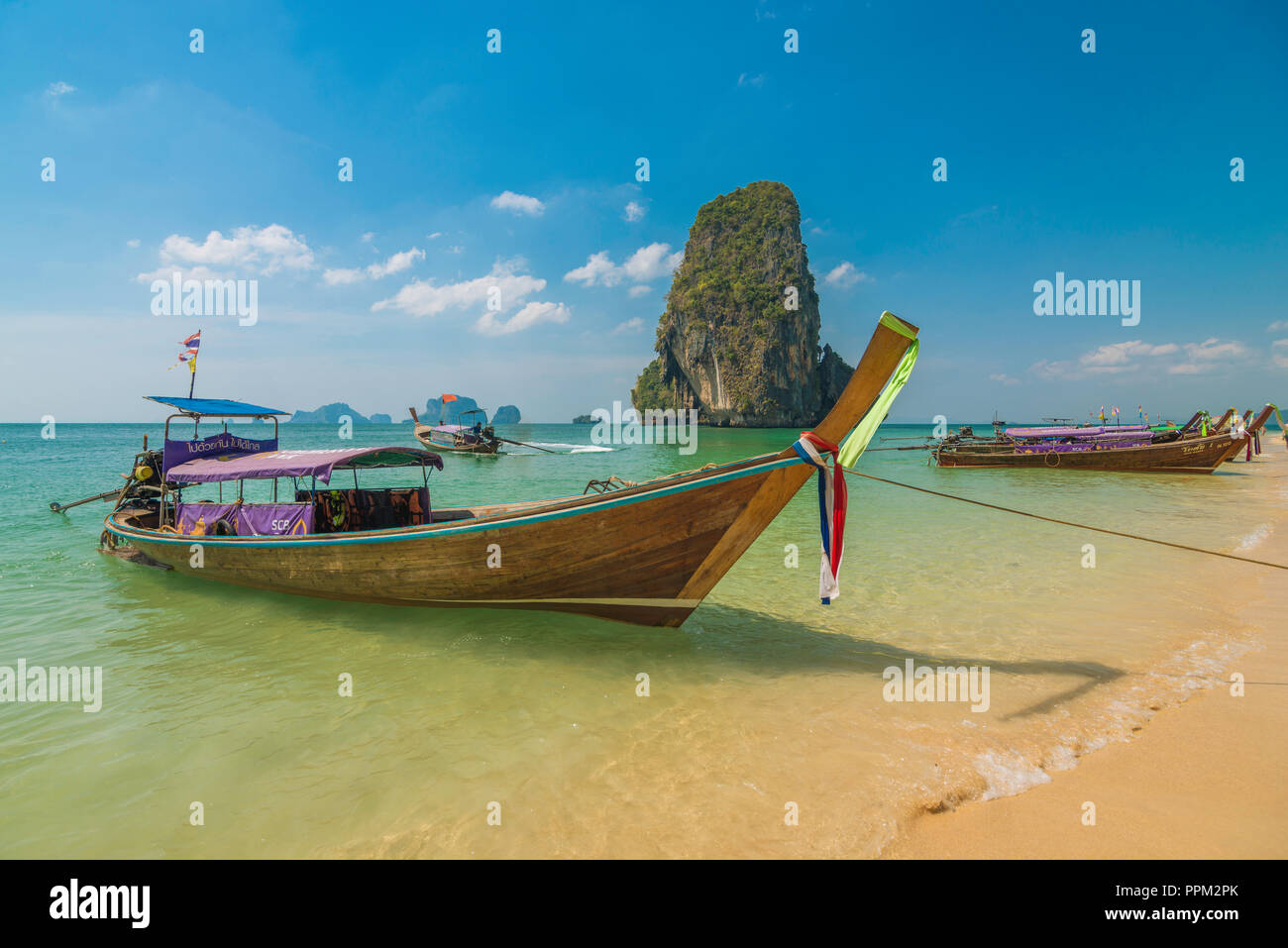 Long boat, longtail, in Thailand, Railay Beach resort, close to Phuket, Phi Phi and Ao Nang