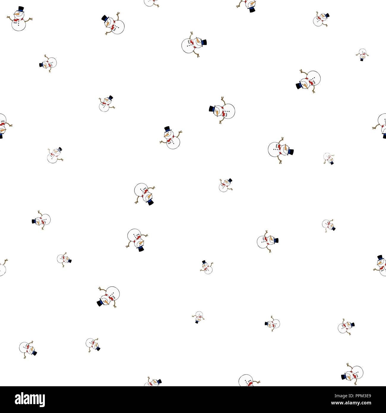 Snowmen seamless pattern. Isolated on a white background. Vector illustration. Stock Vector