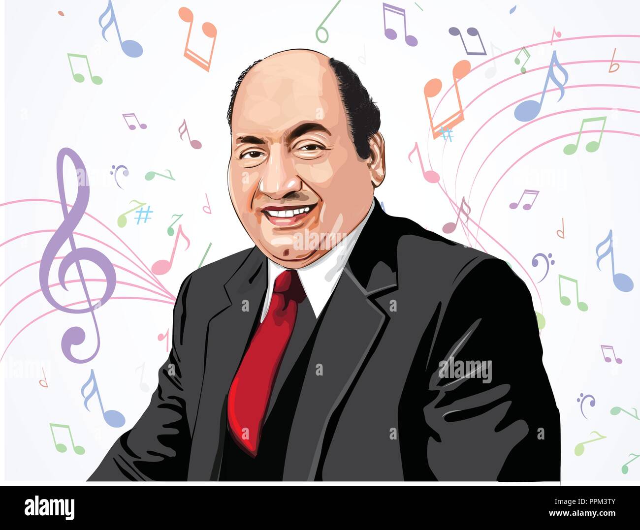 Muhammad  Rafi(1924 - 1980) most popular and successful  Indian playback singer, Stock Vector