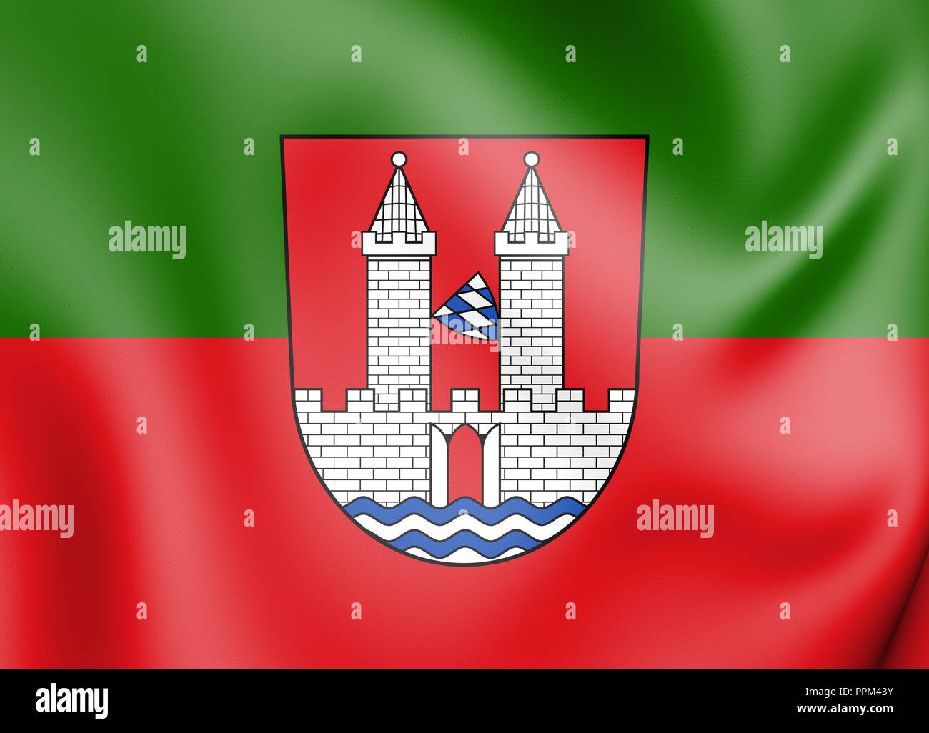 3D Flag of Kelheim (Bavaria), Germany. 3D Illustration. Stock Photo