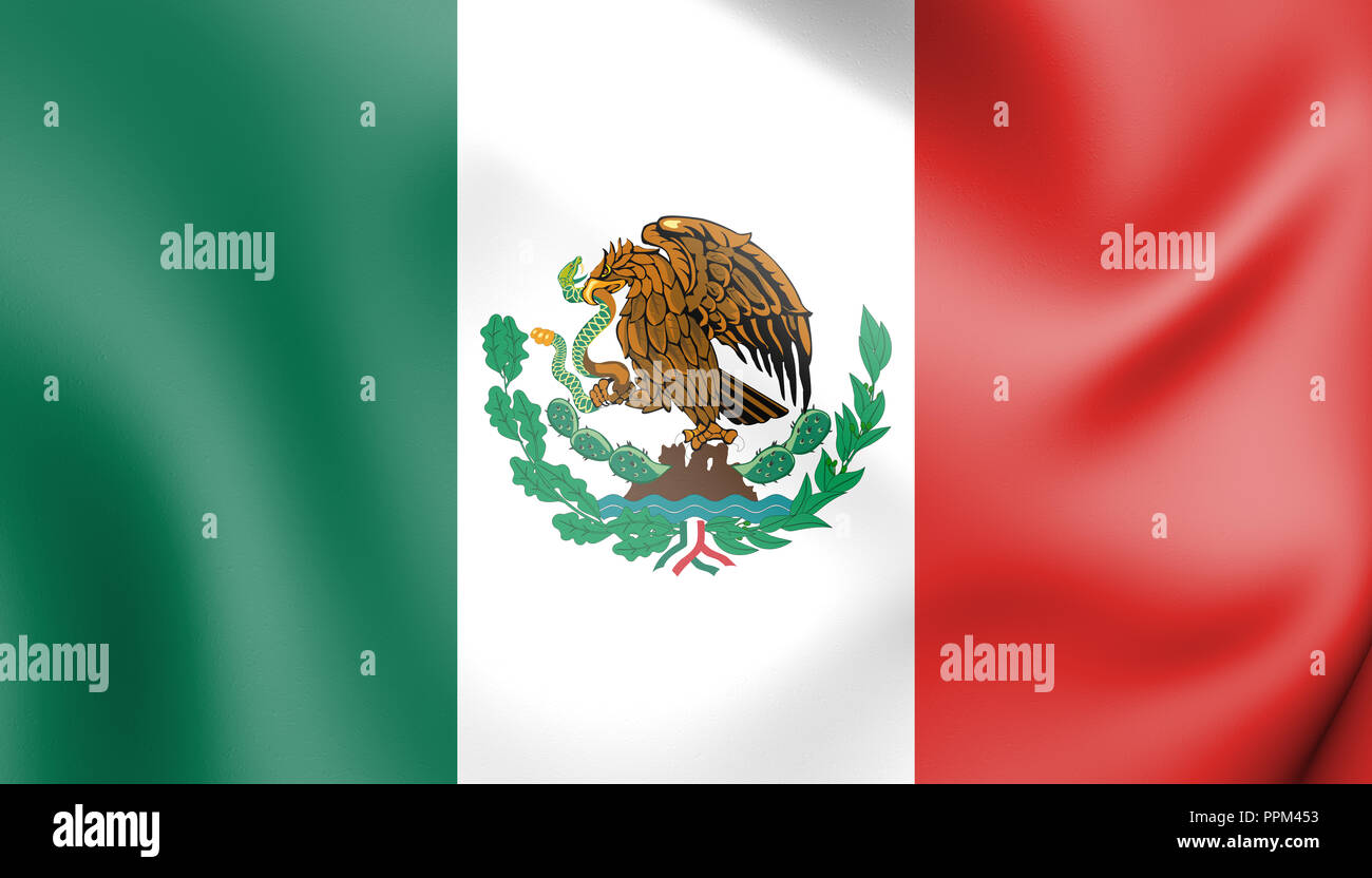 3D Flag of Mexico (1916-1934). 3D Illustration. Stock Photo