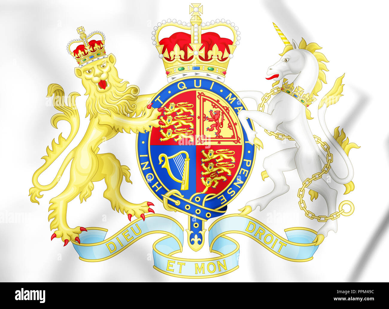 3D Royal Coat of Arms of the United Kingdom. 3D Illustration Stock