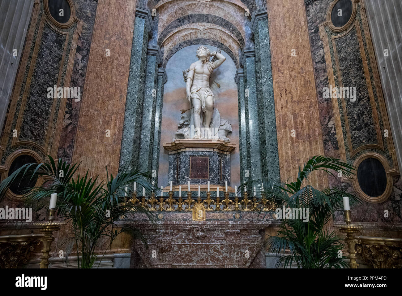 Statue of Saint Sebastian by Campi and Angels by Le Gros Stock Photo